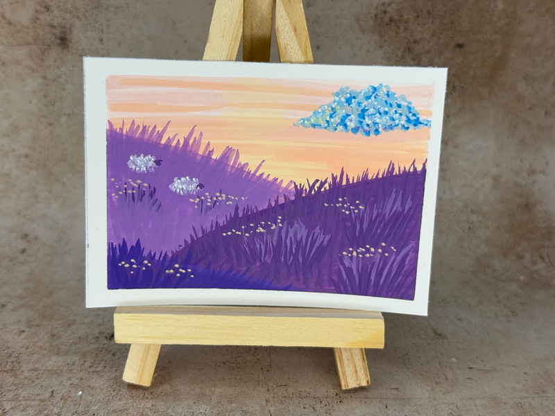 Morning Hills with Sheep aceo art card