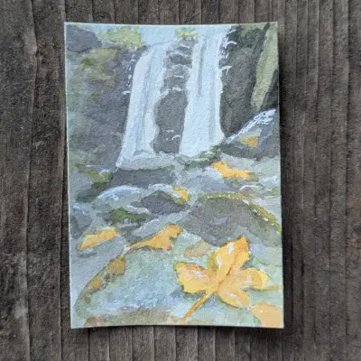 Majestic Falls in Autumn aceo art card thumbnail 1