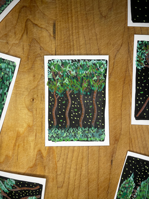 Treeline at 1 AM aceo art card thumbnail 1
