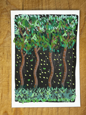 Treeline at 1 AM aceo art card thumbnail 2