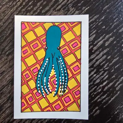 Jerry the giant pacific octopus aceo art card thumbnail 2