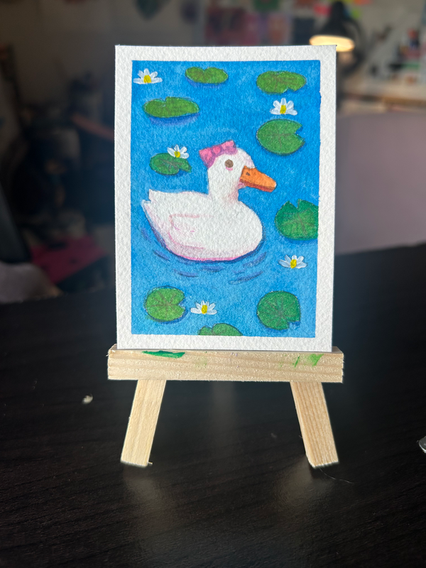 Duck with lily pads aceo art card
