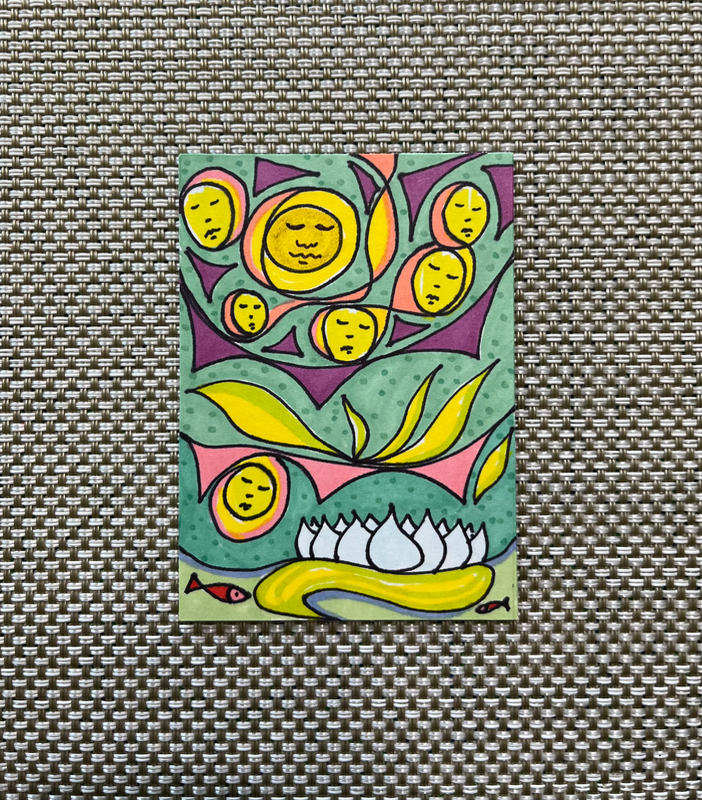 “Lotus Dreaming” Fish, Lotus, Whimsical aceo art card