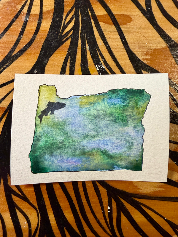 Oregon: Salmon aceo art card