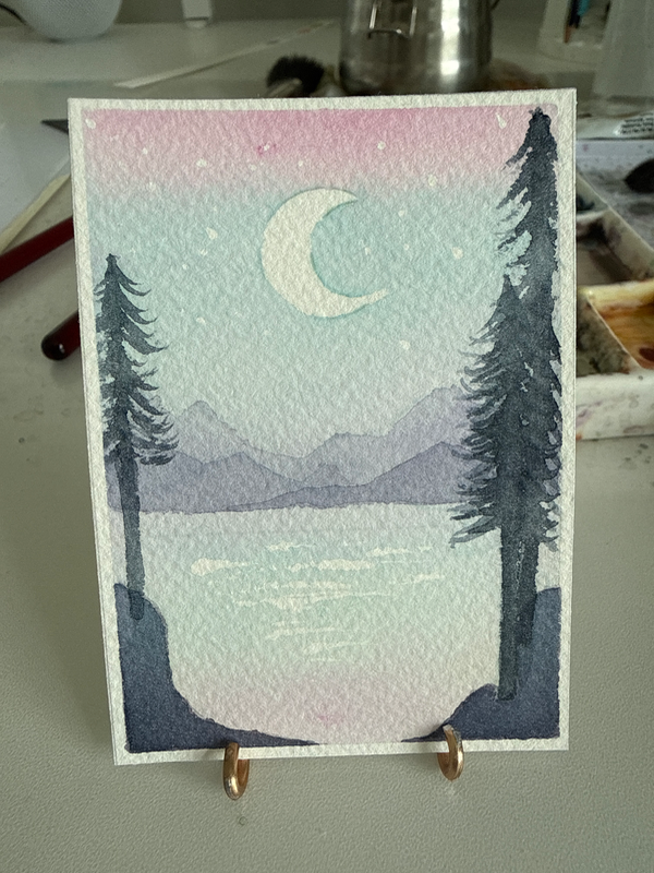 Moonlight Lake aceo art card