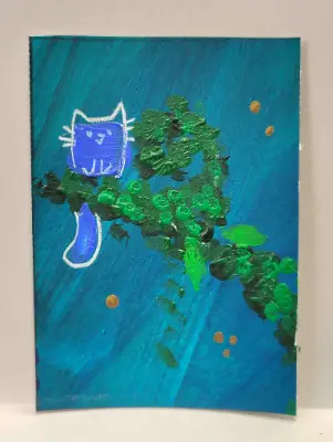 Color Cat- Blue Perch aceo art card thumbnail 1