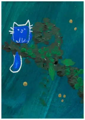 Color Cat- Blue Perch aceo art card thumbnail 2