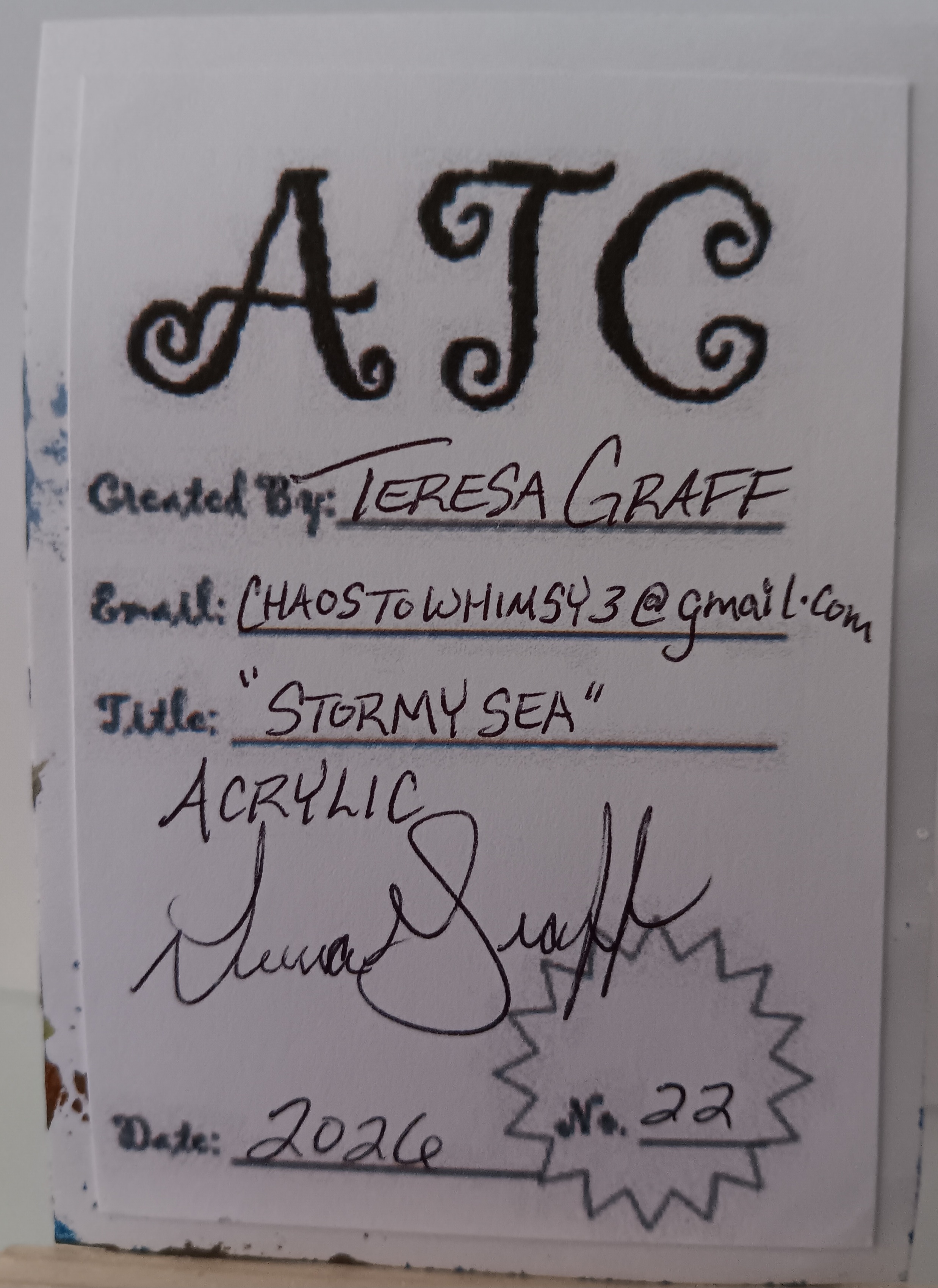 Stormy Sea Original ACEO Ocean aceo art card thumbnail 3