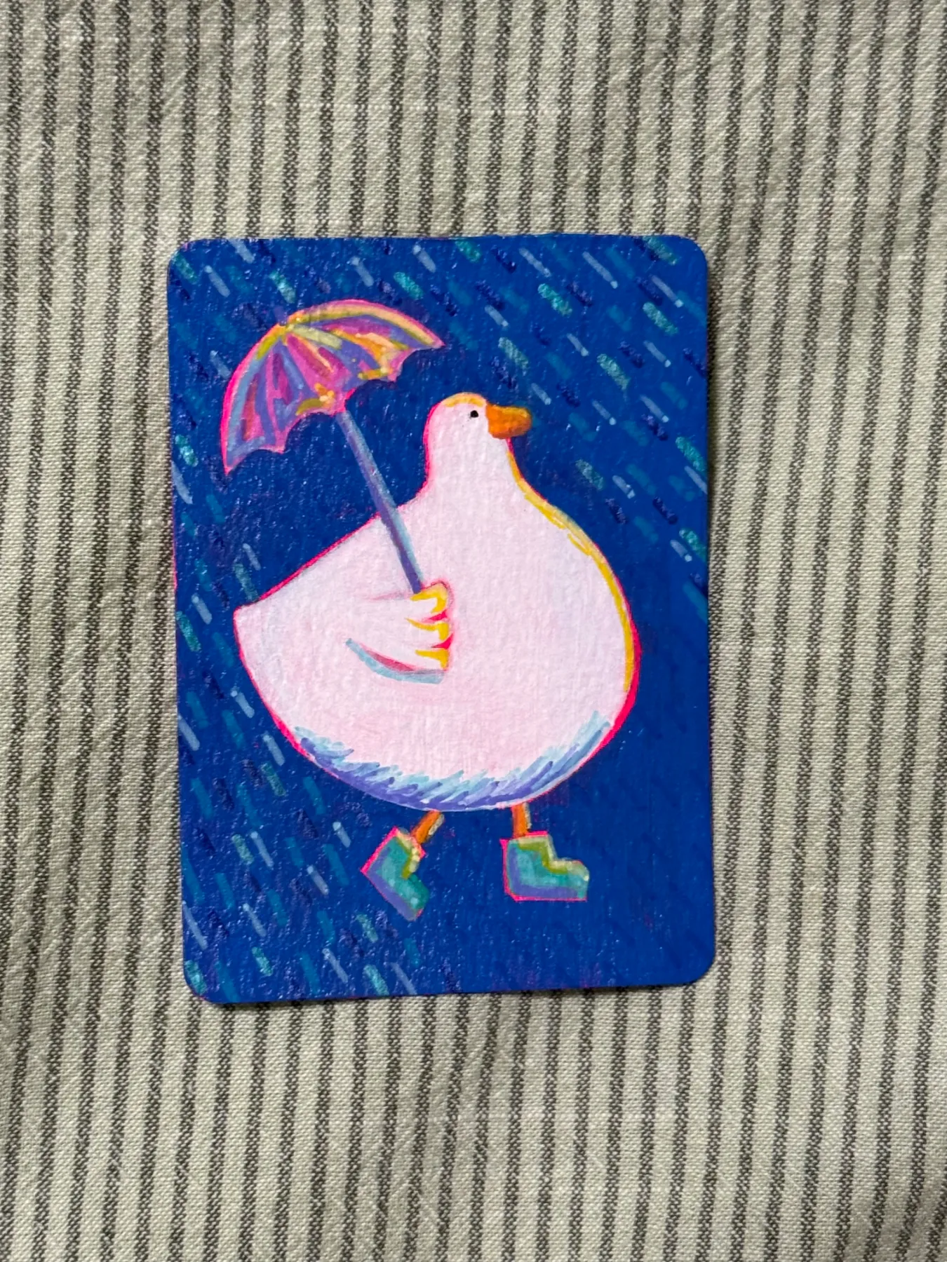 Duck in the Rain #6 aceo art card