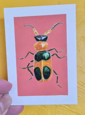 Original ACEO Langley The Beetle Bug Flower Alcohol + Acrylic Marker M_Neff_Art aceo art card thumbnail 2