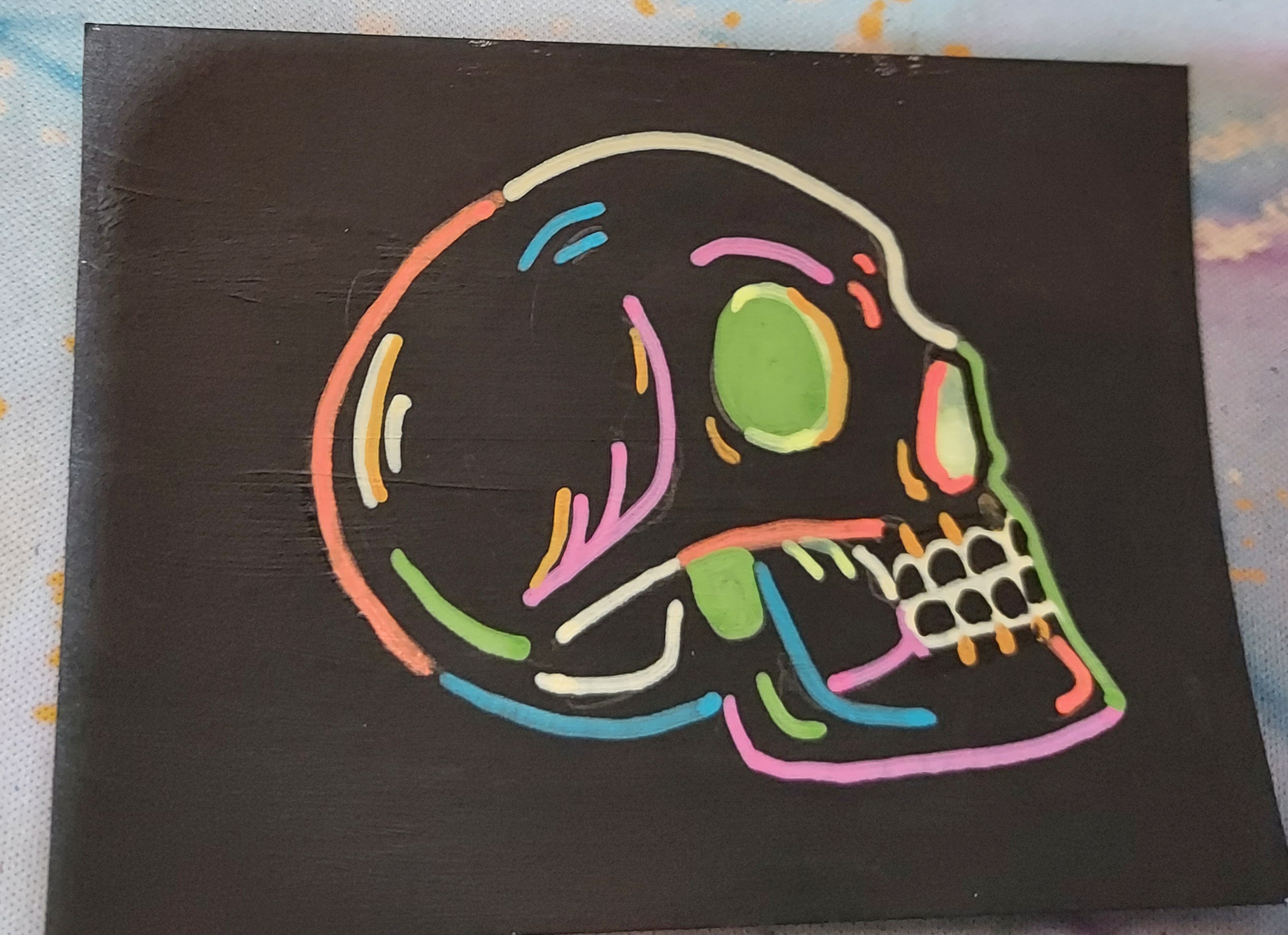 Neon Skull aceo art card