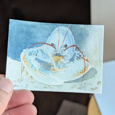 "Blue Lobstah" aceo art card thumbnail 2
