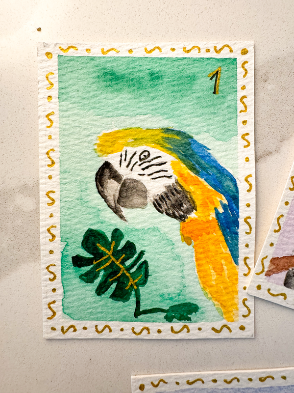 Mahjong Bird Bam Cheers Parrot aceo art card