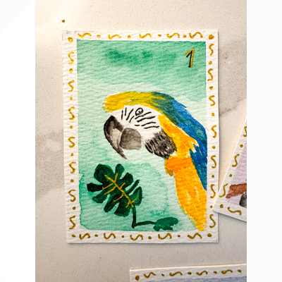 Mahjong Bird Bam Cheers Parrot aceo art card thumbnail 1