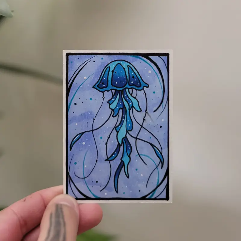 Blue Jellyfish aceo art card