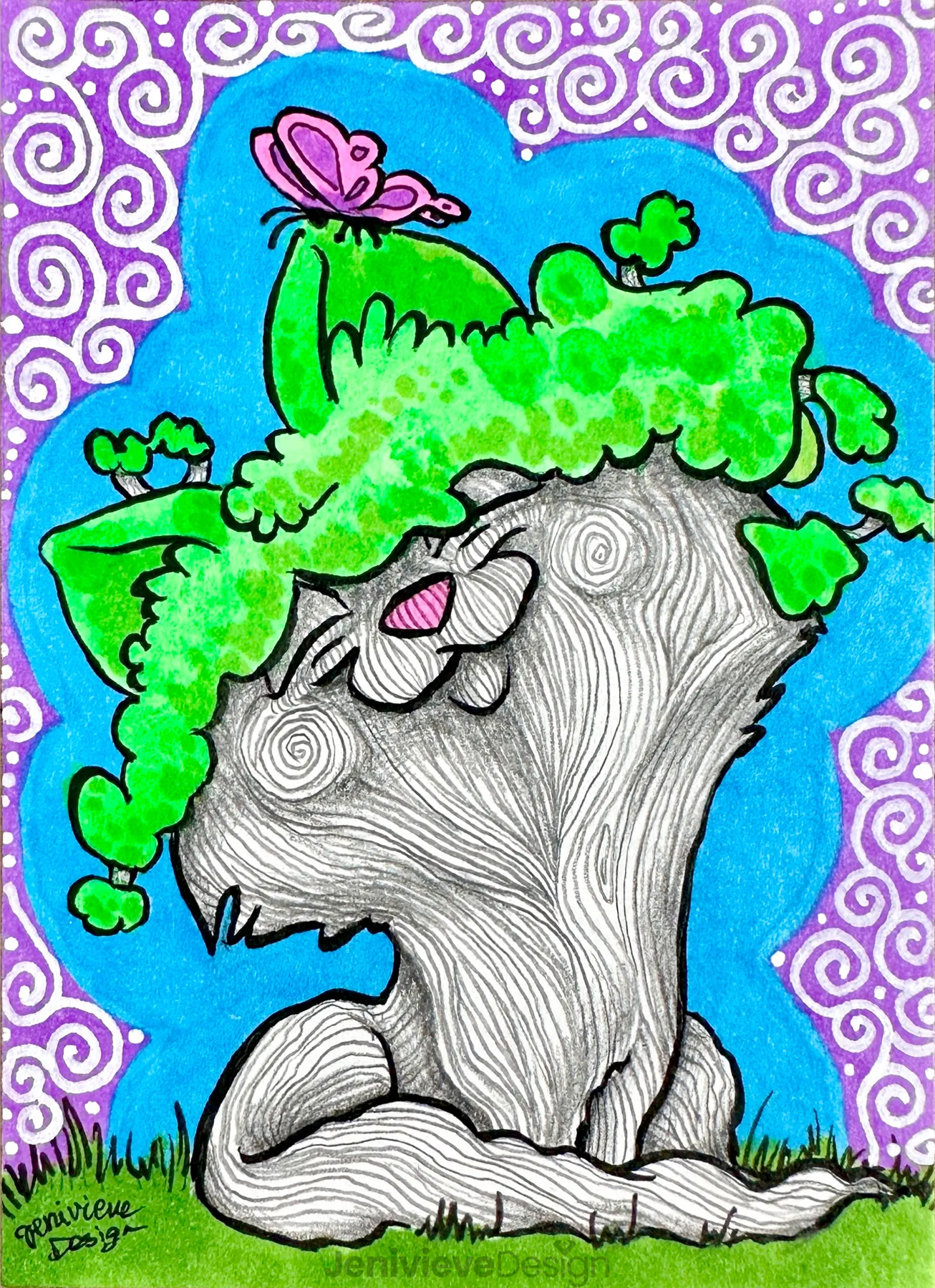 Butterfly Hugs - Bonsai Cats Series by Jenivieve Design aceo art card