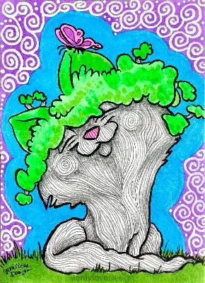 Butterfly Hugs - Bonsai Cats Series by Jenivieve Design aceo art card thumbnail 1