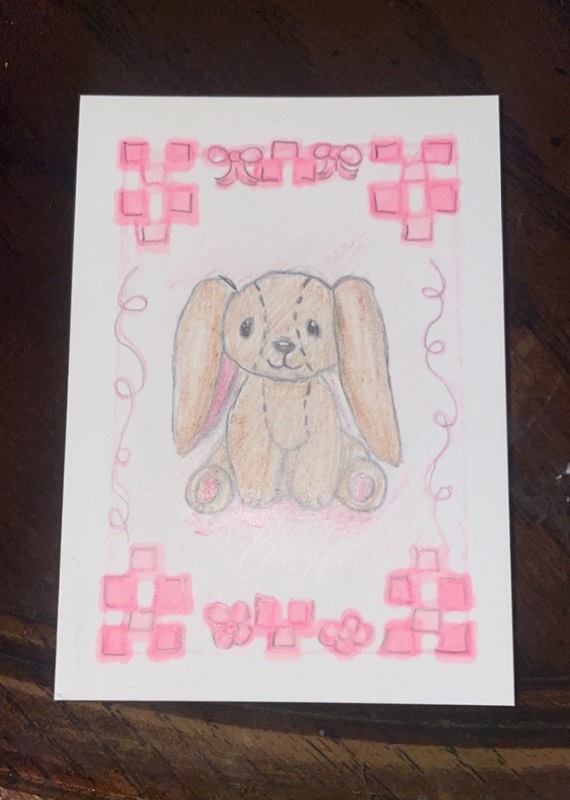 Vintage Bunny Plushie aceo art card
