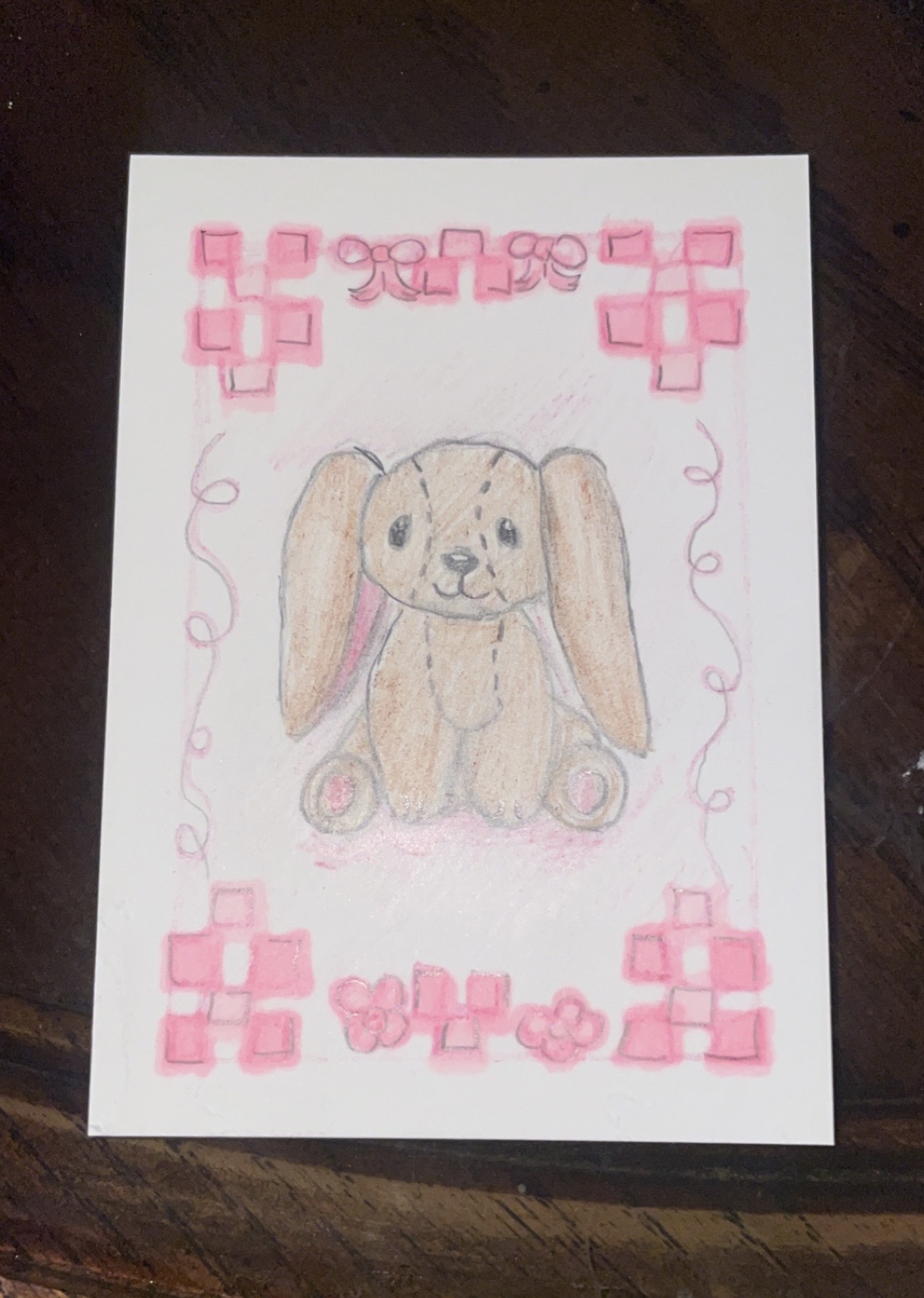 Vintage Bunny Plushie aceo art card
