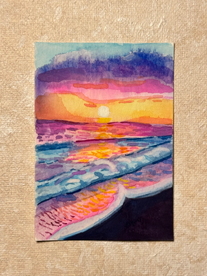 Watercolor beach sunset aceo art card thumbnail 3