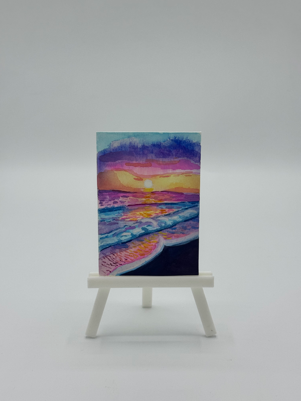 Watercolor beach sunset aceo art card