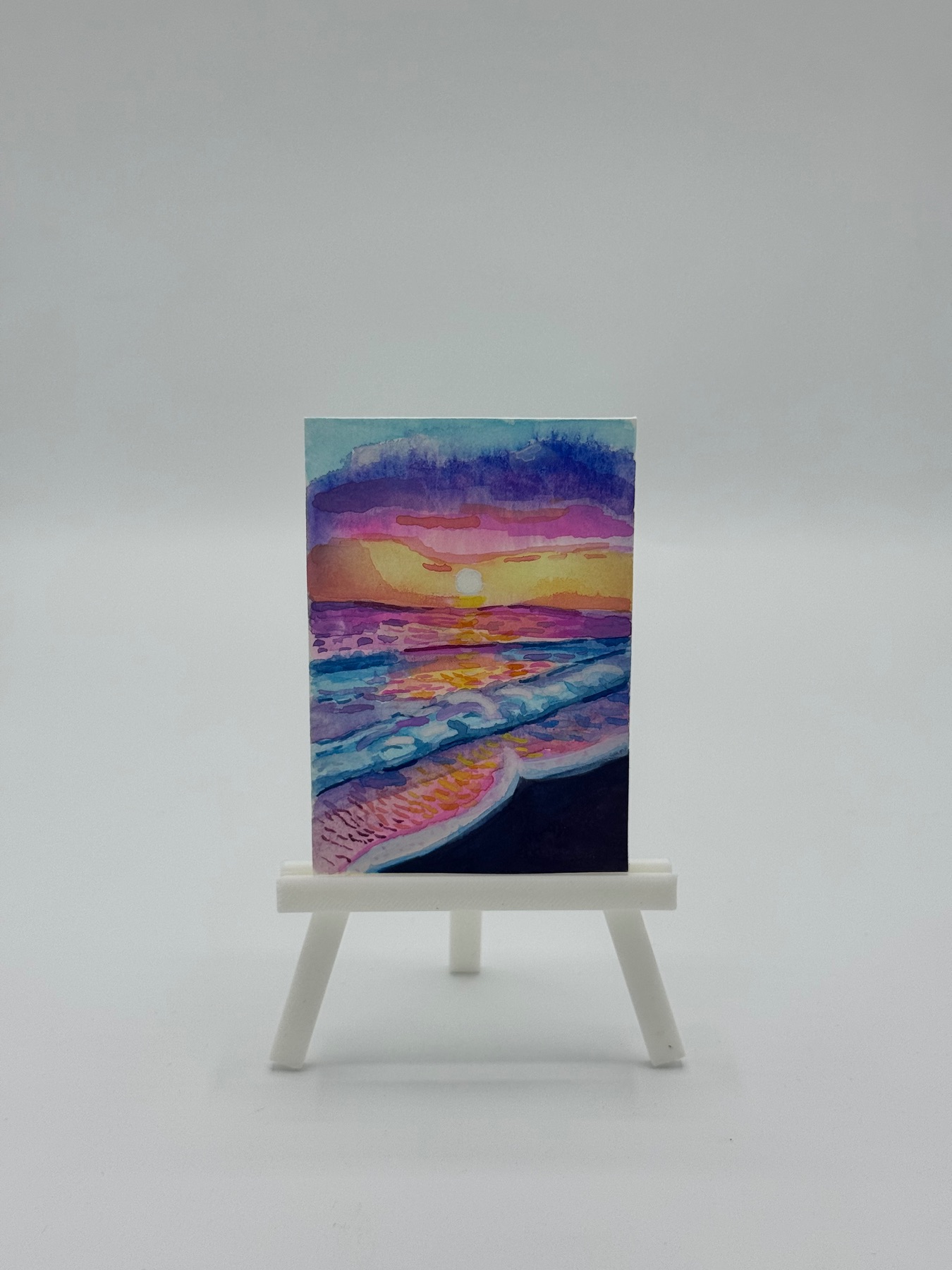 Watercolor beach sunset aceo art card