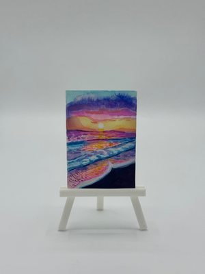 Watercolor beach sunset aceo art card thumbnail 1