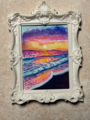 Watercolor beach sunset aceo art card thumbnail 2