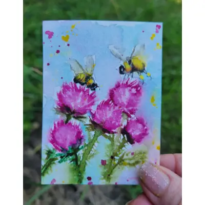 Stories of Thisles and Bees aceo art card thumbnail 1