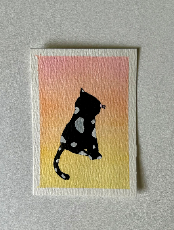 Polka Dot Cat aceo art card
