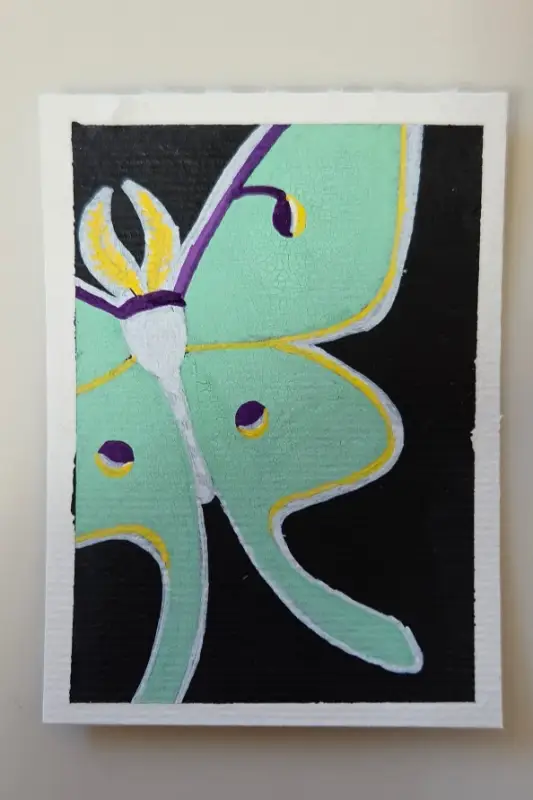 Lunar Moth in Acrylic - Dark Bug Set aceo art card