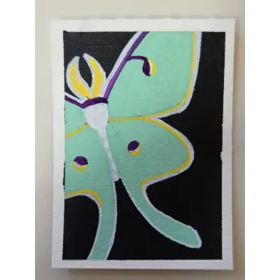 Lunar Moth in Acrylic - Dark Bug Set aceo art card thumbnail 1