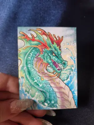The Coral King - Original Dragon ACEO - The Ancient Bloodline Series aceo art card thumbnail 5