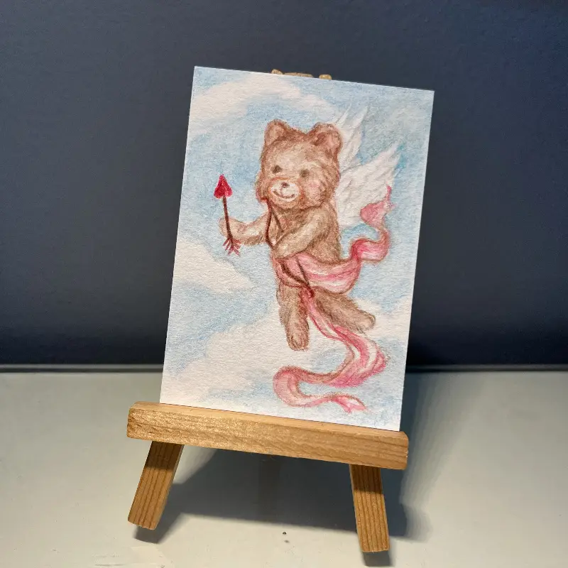 Cupid Teddy Bear aceo art card