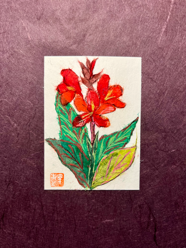 Tropical Kanna #2 -Japanese Washi art aceo art card