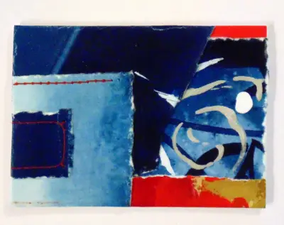 Sewn Indigo Collage Mixed Media Original Art ACEO aceo art card thumbnail 1