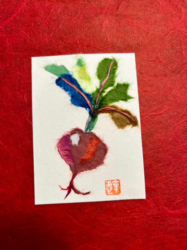 Japanese Washi art - Fresh Radish (akakabu) aceo art card