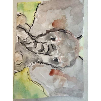 Tiny Elephant, watercolor and charcoal on paper aceo art card thumbnail 1