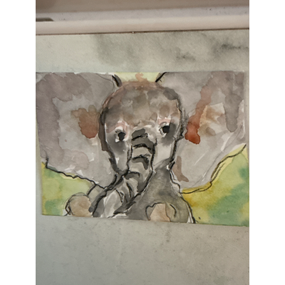 Tiny Elephant, watercolor and charcoal on paper aceo art card thumbnail 2