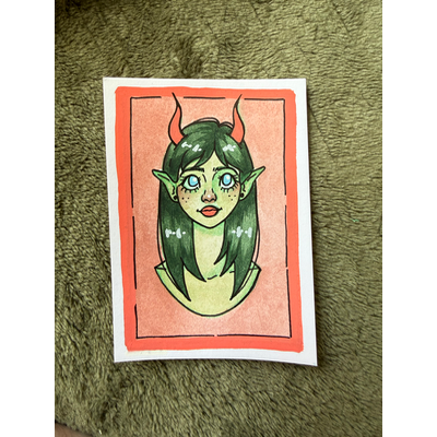 Green Girl aceo art card thumbnail 1