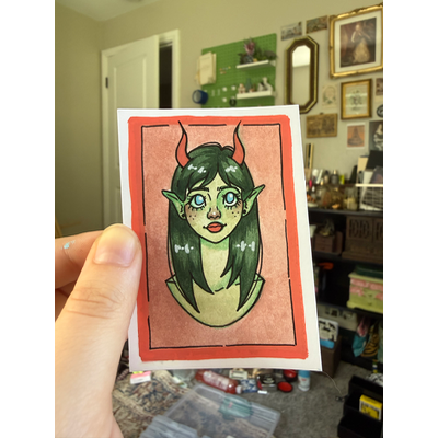 Green Girl aceo art card thumbnail 4