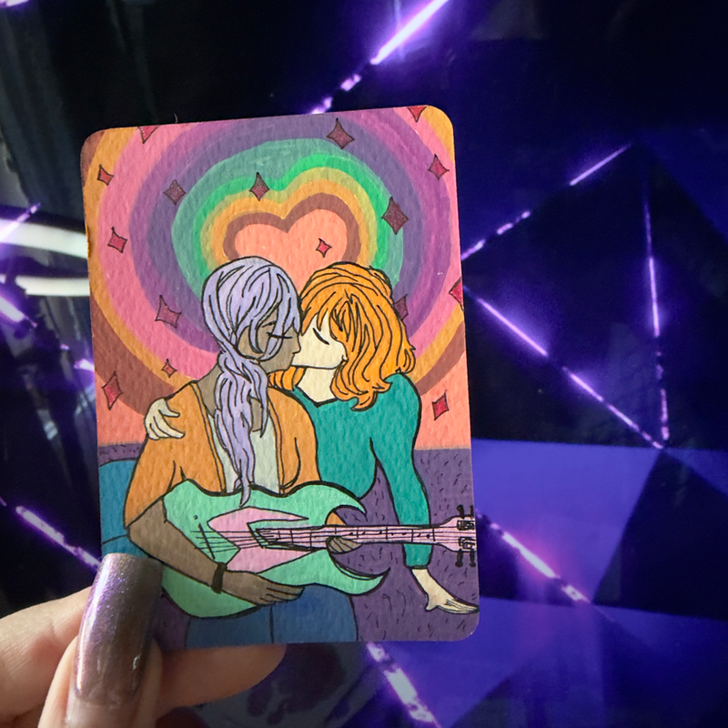 Girl Glam - Sapphic Music, Color, PRIDE, Rainbows, Guitar, Whimsy aceo art card