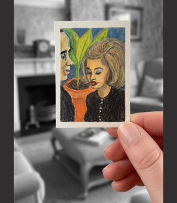 A Noir Moment - ACEO in Colored Pencil and Ink aceo art card thumbnail 3