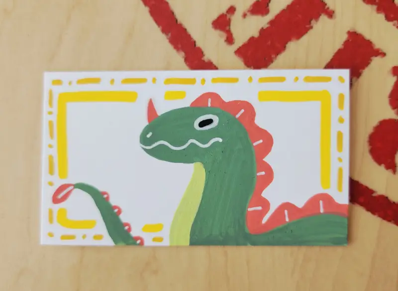 Cute Green Dinosaur ACEO Original Art Trading Card Acrylic Marker Dinosaur Illustration aceo art card