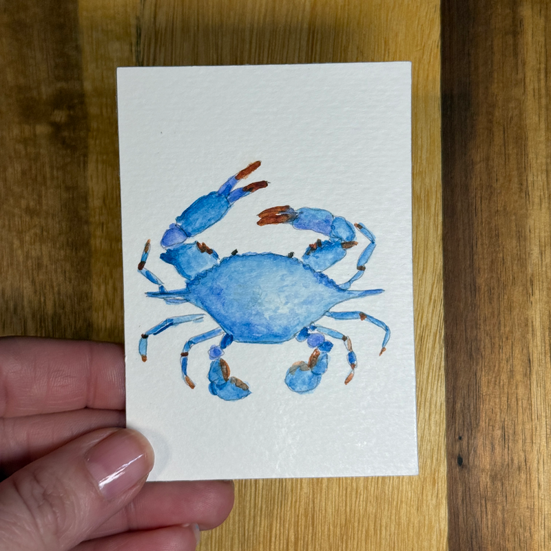 ACEO Watercolor, Seafood, Crab, Original, 3.5x2.5in, By Lark Watercolor and Art aceo art card