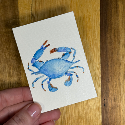 ACEO Watercolor, Seafood, Crab, Original, 3.5x2.5in, By Lark Watercolor and Art aceo art card thumbnail 2