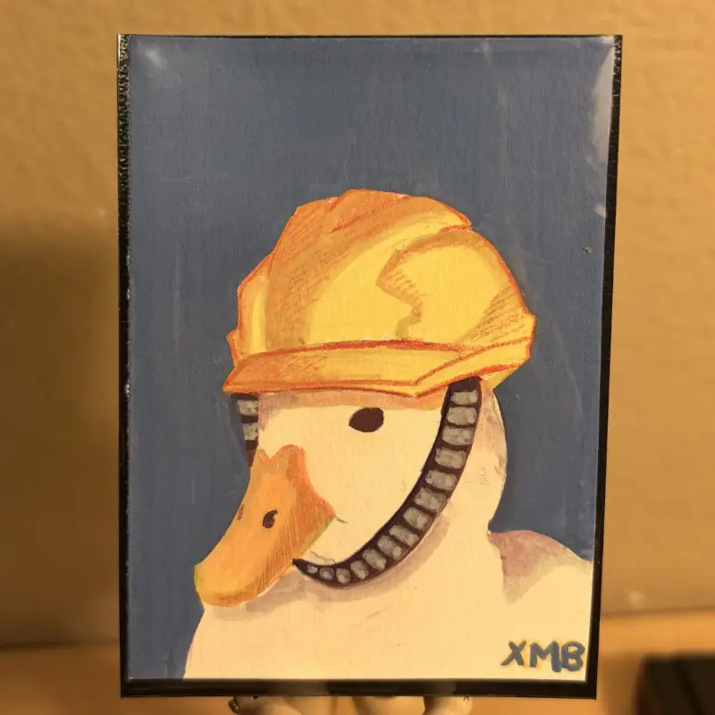 ACEO OG Art Painting Hardworking Ducky | Ducks & Hats Series 1/4 | 2.5x3.5 aceo art card