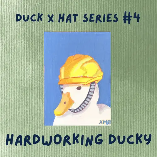 ACEO OG Art Painting Hardworking Ducky | Ducks & Hats Series 4/5 | 2.5x3.5 aceo art card