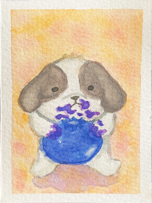Gluttony S1: Blueberry Shih Tzu Pup, Boo aceo art card thumbnail 2