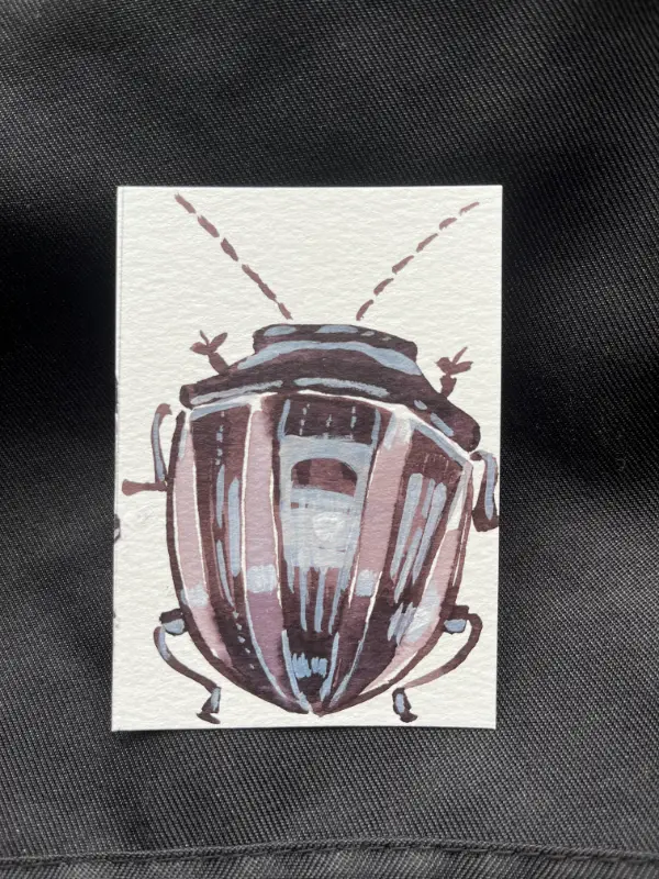 ACEO Original Beetle Insect Bug Striped Watercolor by MthrBored Artist Artwork Trading Card aceo art card